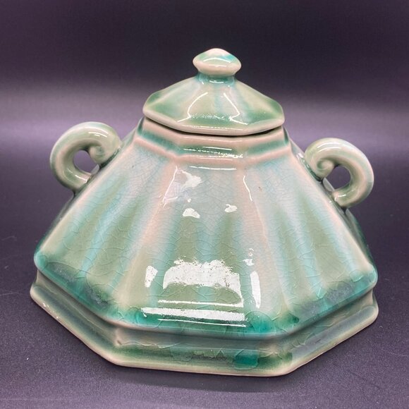 Celadon Lidded Octagon Shaped Sugar Bowl with Handles by Anthropologie - Picture 4 of 9